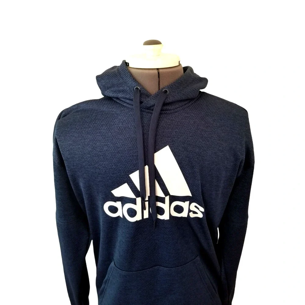 Adidas Blue Pullover Hoodie Logo Men's SIZE L actual Sz XL Climawarm Navy